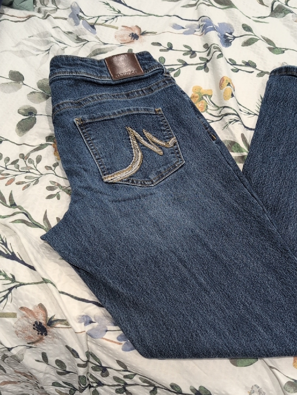 Maurices Dark Blue Straight Leg Jeans with Embroidered Pocket